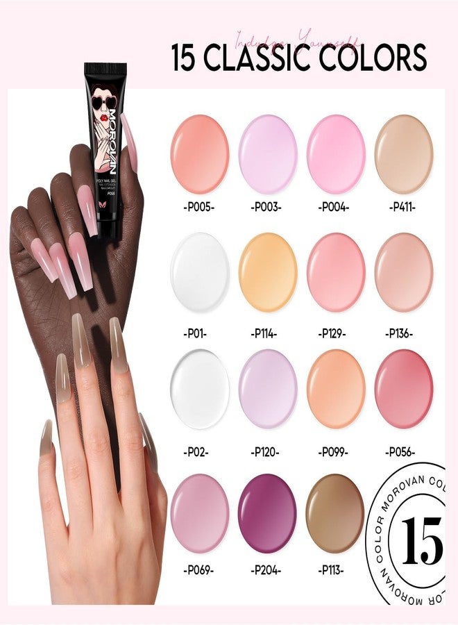 morovan Poly Gel Nail Kit for Beginners: 15 Colors Gel Extension Nail Starter Kit with Slip Solution U V Light for Women Girls at Home DIY - Image 3